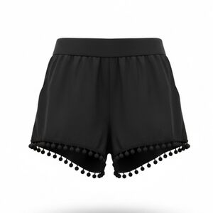 BCX Juniors women's small black elastic back pom pom shorts NWT RETAIL VALUE $34